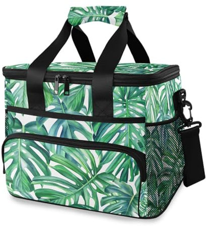 Monstera - Bolsa térmica con diseño de hojas tropicales de palmera sobre blanco, bolsa térmica grande a prueba de fugas, lonchera para adultos, hombres y mujeres