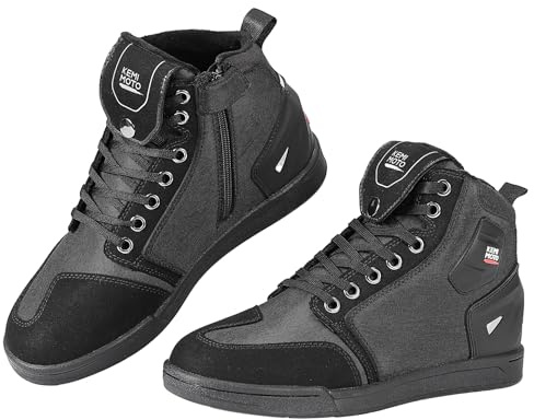 KEMIMOTO Motorcykel skor män vinter, motorcykelstövlar lediga, med förstärkta växelkuddar, varma motorcykelsneakers, svart, svart, 43 EU
