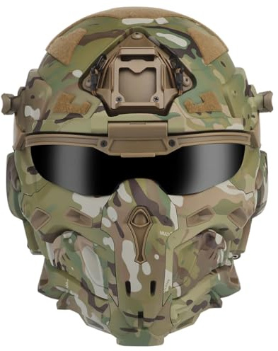Torquino Taktischer Helm Militär Schnelle Helm für Airsoft Paintball, CS, Outdoor-Sportarten Usw, HL 98 Airsoft Tactical Schutzhelm mit Maske, Schutzbrille, Integriertem Kommunikation Skopfhörer