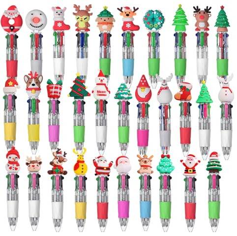 NHDDGR 30 Penne Multicolore Natalizie, Penna Multicolore 4 Colori Set di Penne a Sfera con Adorabili Animali Natalizie Kawaii, 4-in-1 Penne Gadget Compleanno Bambini Natale per Feste, Regali Bambini