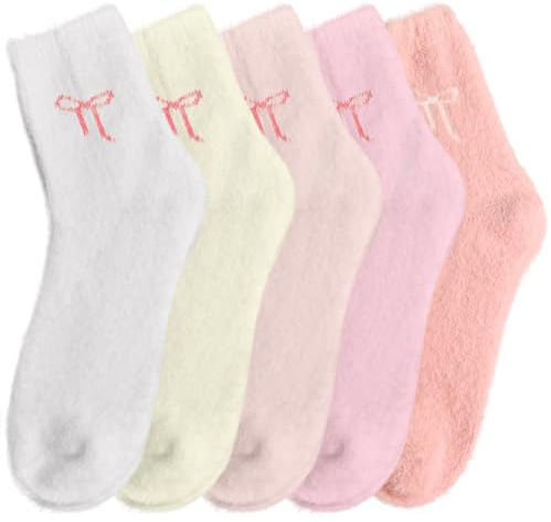 DIPZO Kvinnor Fluffiga Strumpor 5 Par, Varm Vinter Halkfria Mysstrumpor, EU Storlek 37-41