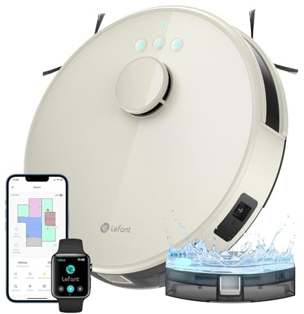 Lefant Staubsauger Roboter, No-Go-Zonen, Saug und Wischroboter 5500 Pa Mehrstufiges Mapping, Laser Navigation, WiFi/APP/Alexa, Roboterstaubsauger für Tierhaare Hartböden