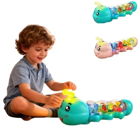 Bruco giocattolo interattivo per bambini, bruco strisciante, con luci e suoni, ruote intelligenti per evitare gli ostacoli per il tempo della pancia, sviluppo delle abilità motorie (verde)