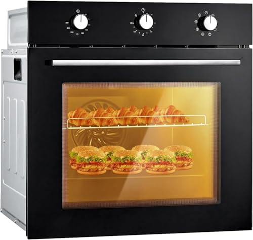 Single Wall Oven 24 Built-in Electric Ovens with 8 Cooking Functions,2.5Cu.f Convection Wall Oven in Stainless Steel,Mechanical Knobs Control, Timer