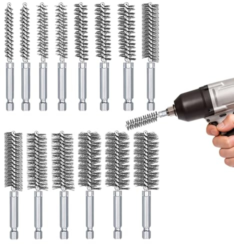 14PCS Wire Brush for Drill Stainless Steel Drill Wire Brush Set 8-25mm 1/4 Inch Hex Shank Plumbing Tools for Cleaning Small Pipe Brush Set Deburring Washing Polishing Tools