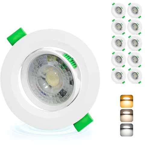 Aulaiyi Faretti LED da Incasso per Cartongesso Orientabili 230V, 5W 500LM Faretto Incasso Regolabile 3CCT, IP44 Faretti LED Soffitto Ultrasottili per Bagno, Foro Ø68-80mm, Set di 10 Bianco
