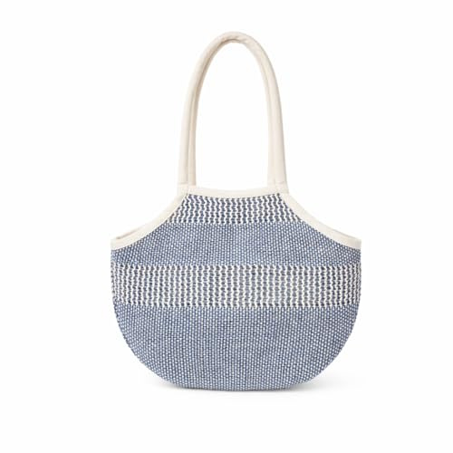 Pincho Strandtasche aus Bast, groß, für den Sommer, für Damen, Bast-Tasche mit langen Griffen, Tasche für Strand und Pool, leicht und faltbar, Gelb mit beigem Rand, blau, Large