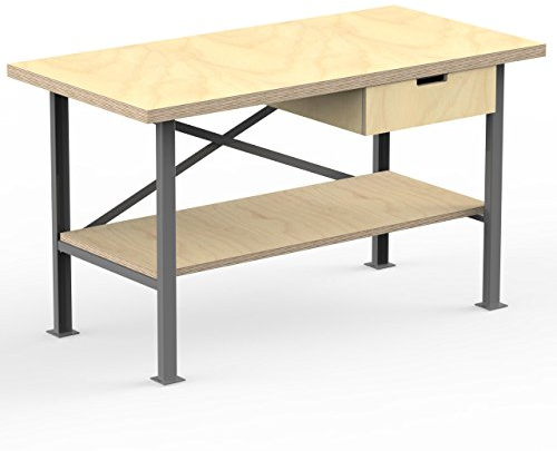 AUPROTEC Profi-Werkbank 1250 x 700 x 850 mm Arbeitsplatte Multiplex 40mm mit 1 Schublade und Ablage Holz Werkbankplatte Massiv Multiplexplatte - Industriequalitäts-Werktisch