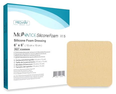 MedVanceTM Silicone - Pansement absorbant en mousse adhésive de silicone, 15 cm x 15 cm, boîte de 5 pansements