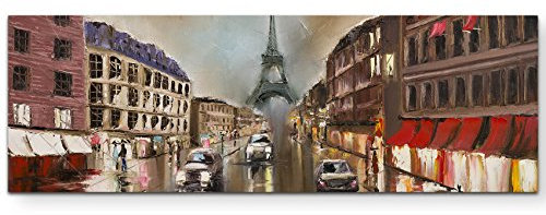 Paul Sinus Art Leinwandbilder | Bilder Leinwand 120x40cm Regen in Paris – Ölgemälde