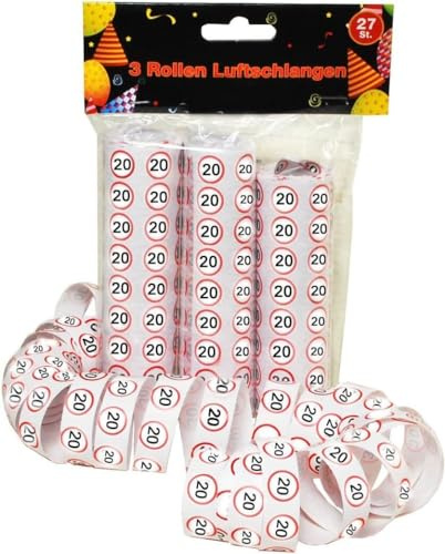 Udo Schmidt 10300 - Luftschlangen - 3 Rollen je 9 Stk. - Verkehrszeichen rot/weiß - Zahl: 20