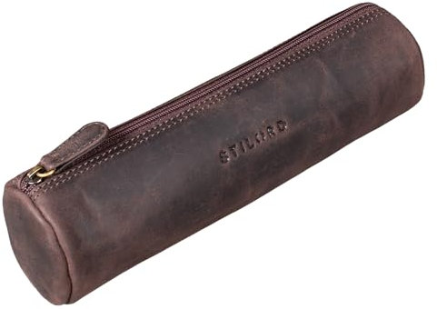 STILORD 'Miller' Federmappe Leder Rund Vintage Federmäppchen Rolle Lederetui Vintage Stifterolle Pencil Case Schlamperrolle aus Echtem Leder, Farbe:dunkel - braun
