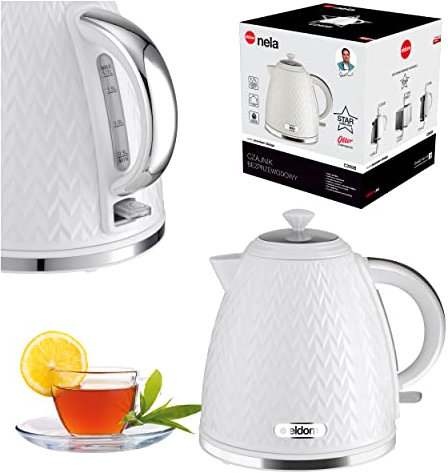 eldom C265B Wasserkocher | 1,7 Liter | Teekocher 2000W Leistung | Klassisches Retro Design Teekessel | Wasserstandsanzeige | OTTER Komponenten | Weiß