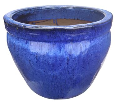 Steinzeug-Blumentopf/Pflanzkübel Bamboo Hoch Blau 20x19cm frostfest