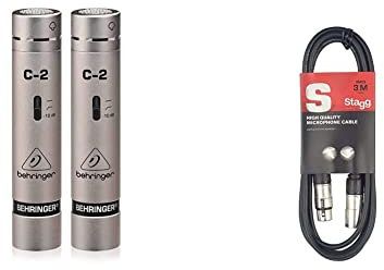 Behringer C-2 2 Matched Studio Condenser Microphones & Stagg 3M / 10ft XLR to XLR Cable, 3-Pin Male to Female, Suitable for Microphone, PA System, Audio Mixer, Studio Monitors, Audio Recording