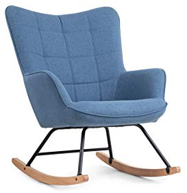 byLIVING Schaukelstuhl Richie/Metall-Gestell schwarz/Kufen aus Buche/Webstoff blau/mit Steppung/B 72, H 92, T 92 cm