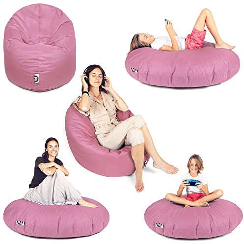 PATCH HOME Sitzsack 2 in 1 Sitzkissen Bodenkissen für Erwachsene & Kinder - Gaming mit Füllung Kissen Sessel BeanBag (Ø 100cm, Altrosa)