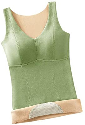 Angelweste Große Größe Weste Warme Weste Winterweste Herbst Und Winter Damen Warme Weste Verdickt Plus Fette Weste Ohne Spuren Mit Brustpolster Slim Fit V-Ausschnitt Bluse Bottoming Unterwäsche-Avocad
