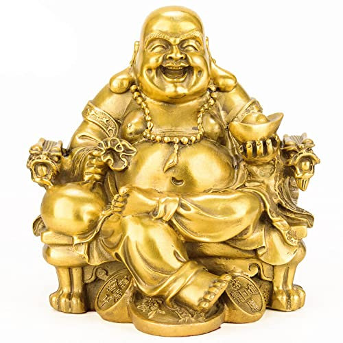 Schmücken Feng Shui Buddha Figur Buddha Deko Buddha Statue Messing Dicker Bauch Lachender Buddha, Der Auf Drachenstuhl Sitzt Maitreya Buddha-Statue Heimtextilien Tempel Und Tempel Verankertes Idol Bro