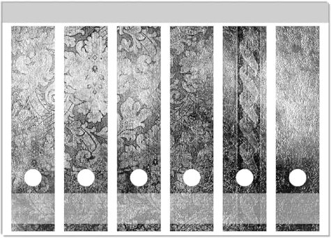 Wallario Ordnerrücken Sticker Schnörkelmuster in grau - Größe 6 Stück, Rückenschilder für 6 breite Ordner, Klebeetiketten