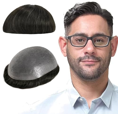 Lordhair Perücke für Herren, Toupet Herren aus natürlichem Echthaar, 0,08 mm vorn, 1/2 Zoll, V-looped Größe auf Hautbasis, superdünn, Perücke für Herren, Ersatz Haarsystem, 20 x 25 cm