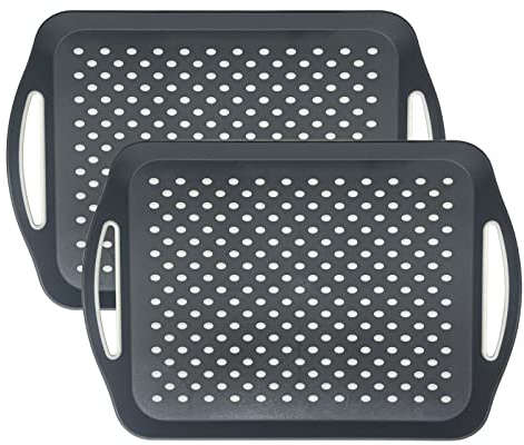 Non-Slip Serving Tray with Handles, 17.7 x 12.4 Large Food Tray Serving Platter (Gray, 2 Pack)