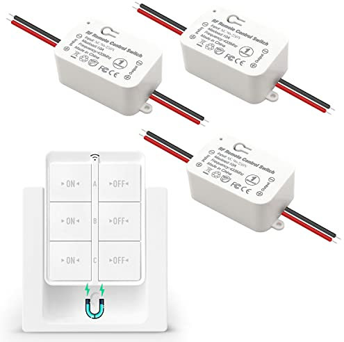 Tedeligo Kit Interrupteur Sans Fil, Va Et Vient émetteur Radio Sans Fil 433 MHz Interupteur Sans Fil 150 Mètres Plage De Contrôle 2200 Watt Commutateur Sans Fil Mobile (1 Interrupteur 3 Récepteurs)