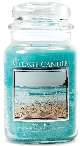 Village Candle Beachside Large Glass Apothecary Jar Scented Candle, 21.25 oz, Light Blue