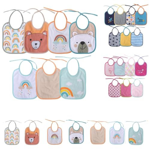 Baby Care juego de baberos bebé de 7 piezas de una sola capa para atar lavables, color:beige