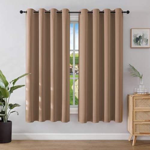 Joydeco Blickdichte Vorhänge mit Ösen Gardinen 2 Stück H 175 x B 140 Verdunkelungsvorhang Cappuccino Thermovorhang Hitzeschutz, Ösenvorhang für Schlafzimmer Wohnzimmer
