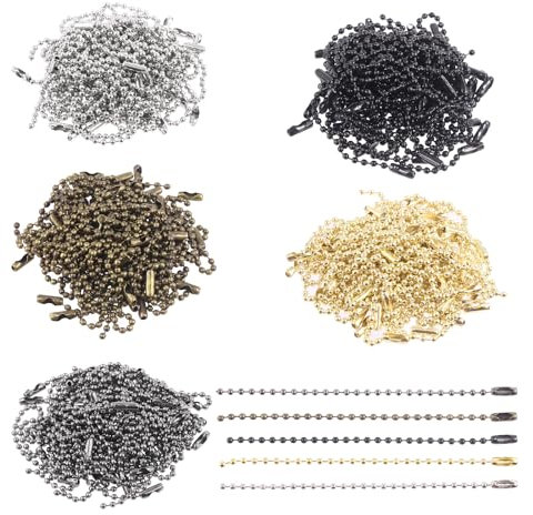 Mardatt 250Pcs 5 Colors 100mm Ball Bead Chains Connector Clasp, 2.4 mm Diameter Ball Connector Clasp Extension Ball Chains Keychain Tag for DIY Necklace Jewelry Making Craft