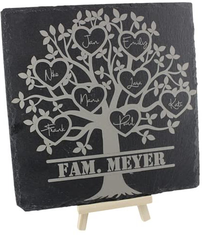Stammbaum auf Schiefer graviert | personalisiertes Geschenk für die Familie (2 Namen)
