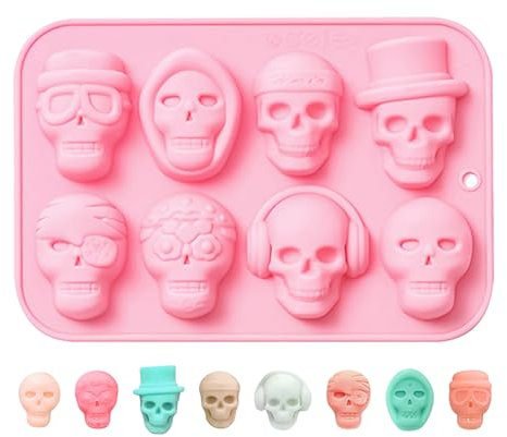 Nexoria Silikon Schokoladenform, Totenkopf Schokoladenform Silikon Pralinenform Totenkopfform Mit 8 Mulden Halloween Silikonform Pralinenform Silikonform Schokolade Für SüßIgkeiten (Pink)