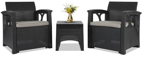 Sekey Balkonmöbel, Rattan Gartenmöbel Set, Balkonmöbel Kleiner Balkon, Lounge Möbel Outdoor, Balkonmöbel Set 2 Sessel & Tisch, 3 TLG. Gartensitzgruppe, Terrassenmöbel für Garten Indoor Balkon