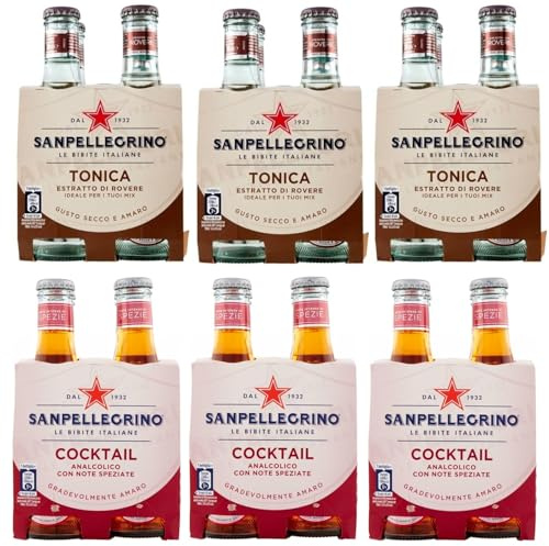 Confezione da 24 confezioni di test San Pellegrino cocktail bibite analcoliche + Tonica Rovere bevanda analcolica 20 cl bottiglia di vetro usa e getta