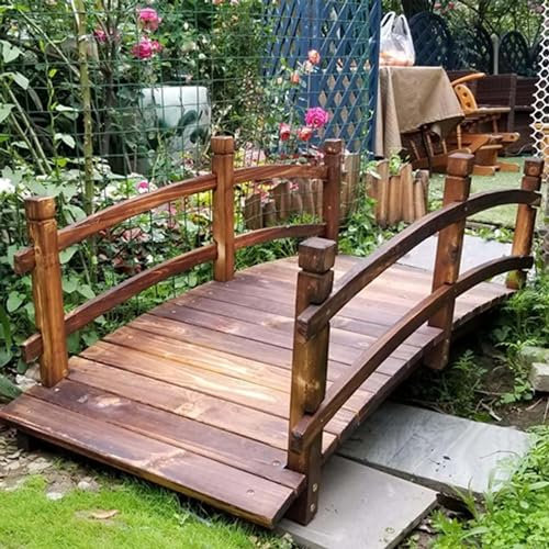 QIANMEI Gartenbrücken 55 Zoll Dekorative Gartenbrücke Aus Holz for Teiche/Bäche/Grenzen, Dekorative Bogen-Fußgängerbrücke, Gehweg Im Freien Mit Sicherheitsgeländer