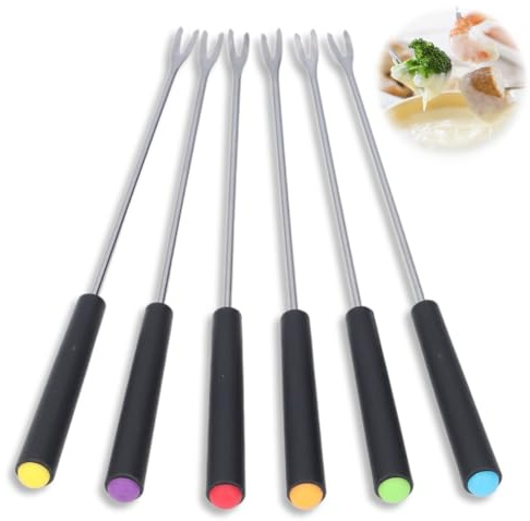 Stainless Steel Fondue Forks 6Pcs 9.1 with Heat Resistant Handle Color Fondue Set Fondue Sticks Fondue Cheese for Grill Cake Chocolate Meat Fruits Cheese Fondue Fountain Roast Marshmallows Dessert
