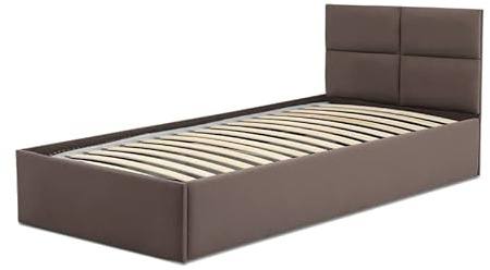 Mebligo - Polsterbett 90x200 mit Bettkasten, Bettgestell, Einzelbett mit Lattenrost, Jugendbett Bett mit Kopfteil, Stauraumbett Monos, Bett Ohne Matratze - Braun (Trinity 06)