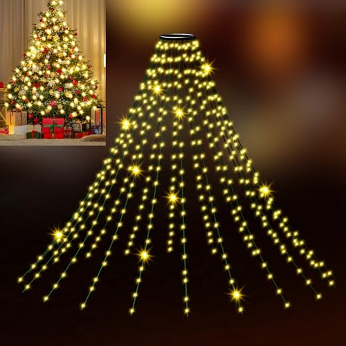 Uping Lichterkette Weihnachtsbaum mit Ring, 2m 400 LED Lichterkette außen 20 Stränge, weihnachtsbeuleuchtung innen 8 Modi Timer, wasserdicht für 150, 180, 240cm Tannenbaum (Warmweiß)