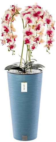 botle Orchidea artificiale a cascata mazzo di fiori crema e rosa in vaso blu H 110 cm decorazione per ufficio domestico pianta artificiale orchidea, fiore artificiale, orchidea in vaso