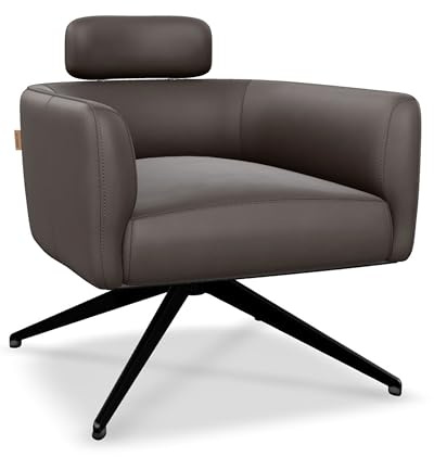 SIX Elito Mid-Century Modern Echtleder-Drehstuhl Braun-Hochwertiger Leder Lounge Chair Club Sessel mit Massivholzrahmen und Metallbasis-Stilvoll, Komfortabel Pflegeleicht