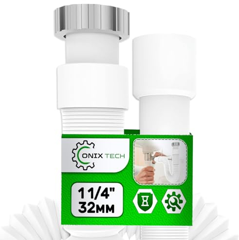 Flexibler Siphon Größe 1 1/4 x 32 mm Komplett mit Messingmutter und O-Ring für Küchenspüle Waschbecken und Bidet - Garantie 5 Jahre - ONIX TECH