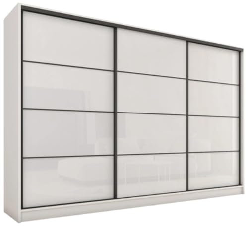 Tofta B - 3 Sliding Doors Wardrobe With Drawers Hanging Rail Colour White width 280 cm (White Gloss)