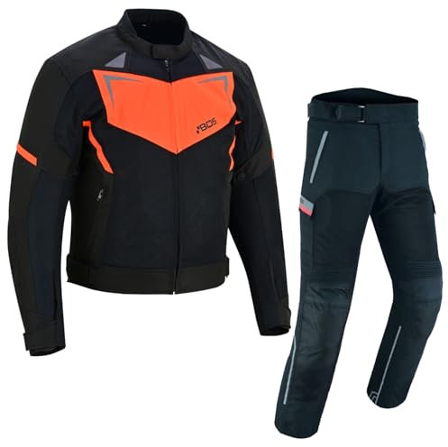 BOSmoto Herren Biker Motorradkombi Textil,Wasserdichte Jacke und Hose für Motorradfahrer,Biker Motorrad Touring Textil Kombi,Motorrad Jacke und Hose (ORANGE, 2XL)