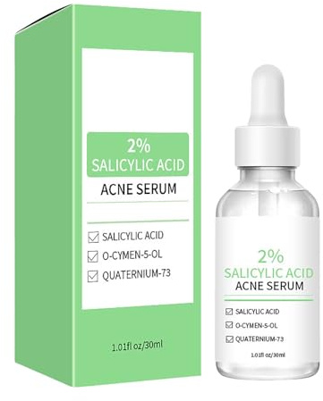 Sérum de traitement des points d'acné pour le visage avec sérum facial à 2 % d'acide salicylique pour les peaux sujettes à l'acné, rougeurs apaisantes, soin de la peau à l'huile purifiante pour
