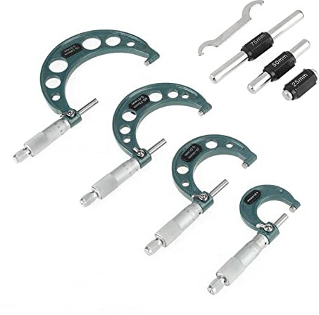 Bügelmessschraube Set, 4 Stück Mikrometerschraube 0-25mm 25-50mm 50-75mm 75-100mm Mikrometer Satz Außendurchmesser, Länge Messwerkzeug Mikrometerschieber 0.01mm