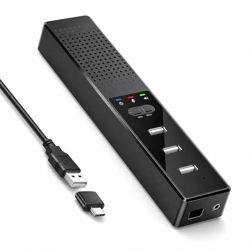 Cykvis Altoparlante USB 3 in 1 per computer con microfono, altoparlante da conferenza con microfono per casa, ufficio intelligente e studio online, acquisizione vocale migliorata a 360 gradi