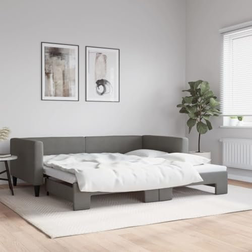 Fasba Tagesbett, Sofabett Ausziehbar, Gästebett Schlafsofa für Schlafzimmer Wohnzimmer, Ausziehbett Sofa Bettsofa, Dunkelgrau 100x200cm Stoff