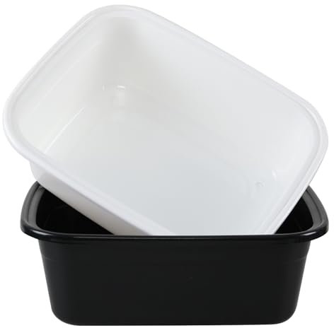 Minekkyes 18 Quart Plastic Dish Basin, 2-Pack Multi Purpose Wash Tub (Black, White)