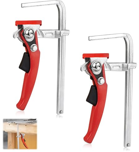 Schraubzwingen Führungsschiene 2 Stück 160mmx60mm - zum Schleifen Schneiden | Ganzstahl Hebelzwinge mit Hebelgriff Tischzwinge mit 160mm Kapazität und 60mm Kehlentiefe für Führungsschiene